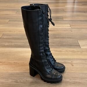 Gianni Bini NEW Black Chunky Lace Up Tall Boots Block Lug Sole Whimsigoth Grunge